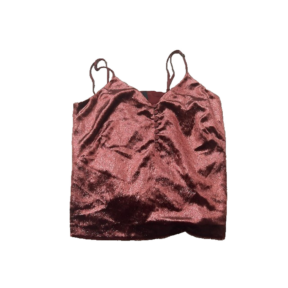 W By Worth Womens Shimmer Cami Tank Top Button Front Sleeveless Maroon Size 2